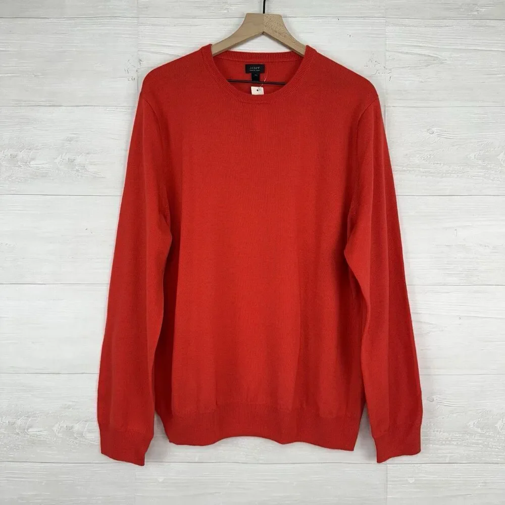 J.Crew Merino Wool Sweater Men XL Red Crew Neck Pullover Knit Holiday Christmas